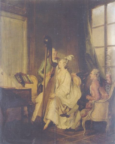 L'accord Parfait: A Lady Playing The Harp For Two Young Men - view 1
