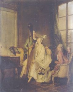 L'accord Parfait: A Lady Playing The Harp For Two Young Men