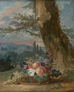 Corbeille De Fruits Et De Fleurs Dans Un Paysage by Louis Gabriel Moreau