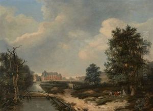 Paysage De Riviere Anime De Personnages by Louis Gabriel Moreau
