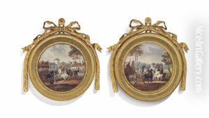 Two 18th Century Miniature Scenes: An Open-air Theatre Performance, And Figures On Horseback In A Village