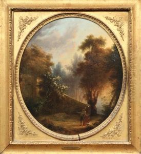 Jeune Couple Se Promenant Dans Un Parc by Louis Gabriel Moreau