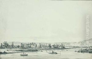 Village Au Bord De La Seine by Louis Gabriel Moreau