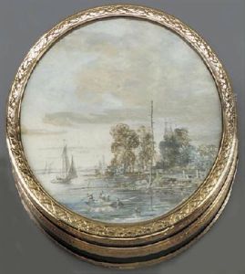 A Riverside Landscape With A Fishing Boat And Sailing Vessels by Louis Gabriel Moreau