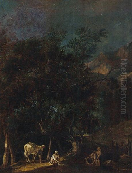 A Wooded Landscape With Washerwomen And A Traveller In A Clearing - view 1