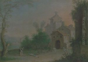 Figures And Animals Resting Before The Walls Of A Town
