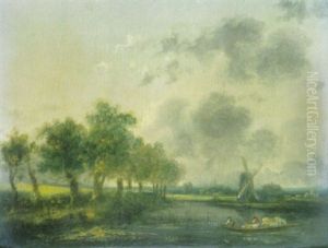 Paysage Fluvial Avec Berger Et Troupeau Sur Un Bac by Louis Gabriel Moreau