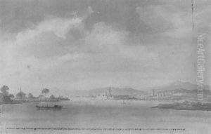 An Extensive River Landscape On The Rhone by Louis Gabriel Moreau