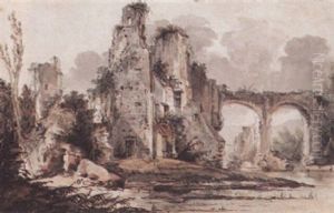 A View Of Ruins By A River A View Of Ruins By A River