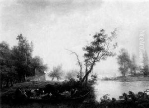 Peasants And Cattle In A Ferry