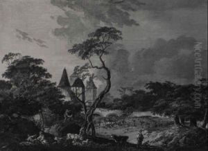 A Wooded River Landscape With Herdsmen And Cattle By A Castle A Wooded River Landscape With Herdsmen And Cattle By A Castle