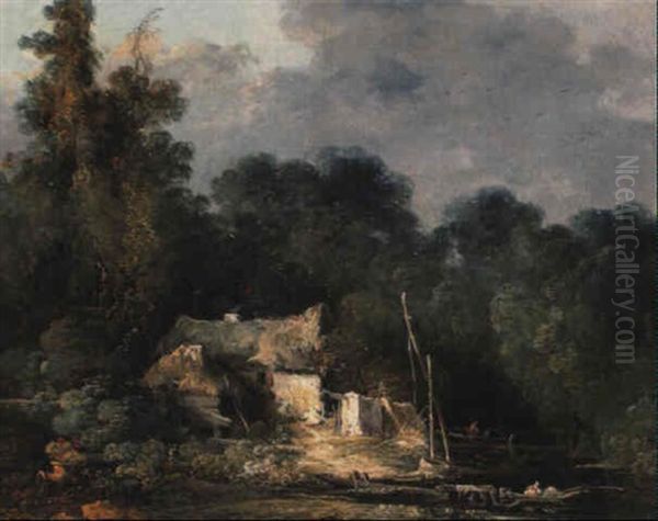 A Wooded Landscape With A Cottage By A River - view 1