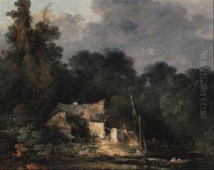 A Wooded Landscape With A Cottage By A River A Wooded Landscape With A Cottage By A River