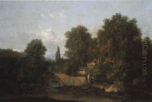 Paysage Avec Un Pecheur Au Bord D'une Riviere Paysage Avec Un Pecheur Au Bord D'une Riviere