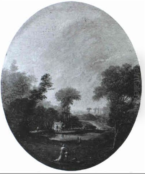 Promeneurs Dans Un Paysage De Riviere - view 1