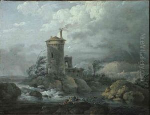 Paesaggio Fluviale Con Castello by Louis Gabriel Moreau