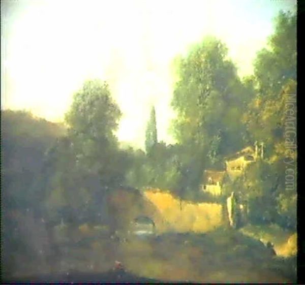 Paysage Avec Un Pecheur Au Bord                             D'une Riviere - view 1