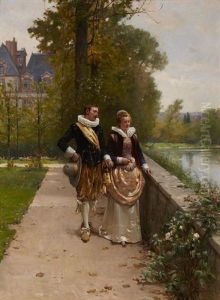 Elegant Figures Strolling In The Park by Adrien Moreau
