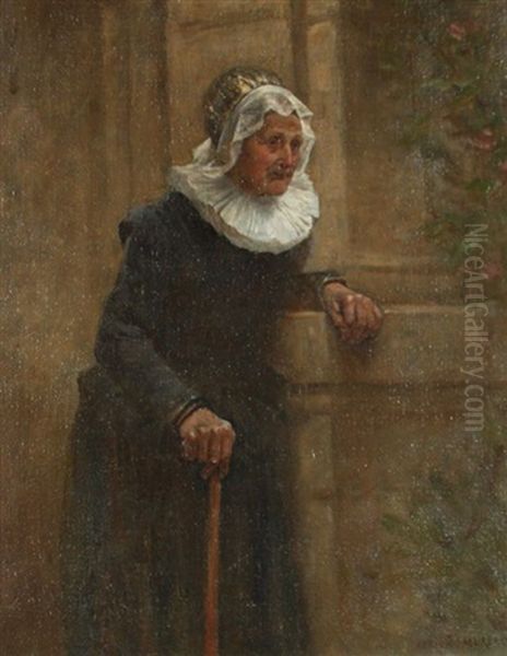 Vieille Femme S'appuyant Contre Un Muret - view 1