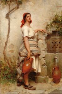 Young Woman With Water Jars By A Well
