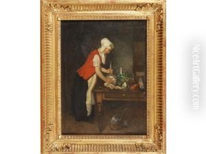 Femme Dans Sa Cuisine by Edouard Jean-Baptiste Moreau