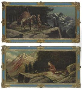 A Native American Smoking A Pipe (+ A Native American With His Horse; Pair) by Henri Moreau