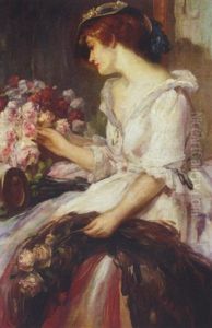 Arranging Pink Roses by Jean Jaques Moreau