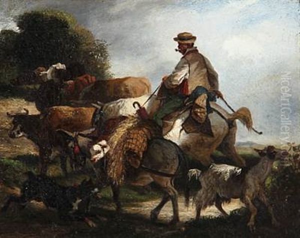 A Peasant On His Way To The Market With His Animals - view 1