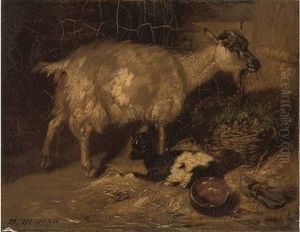 A Goat And Her Kid by Nikolas Moreau