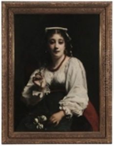 A Seated Italian Beauty Holding Flowers by Etienne Moreau-Nelaton