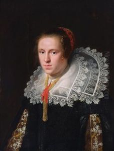 Portrait Of A Lady In A Black Velvet Dress With A Reticella Lace Collar And Brocade Sleeves Portrait Of A Lady In A Black Velvet Dress With A Reticella Lace Collar And Brocade Sleeves