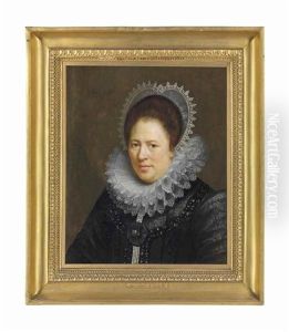 Portrait Of A Lady, Bust-length, In A Black Brocade Gown And Cartwheel Ruff Edged With Reticella<br/>lace by Paulus Moreelse