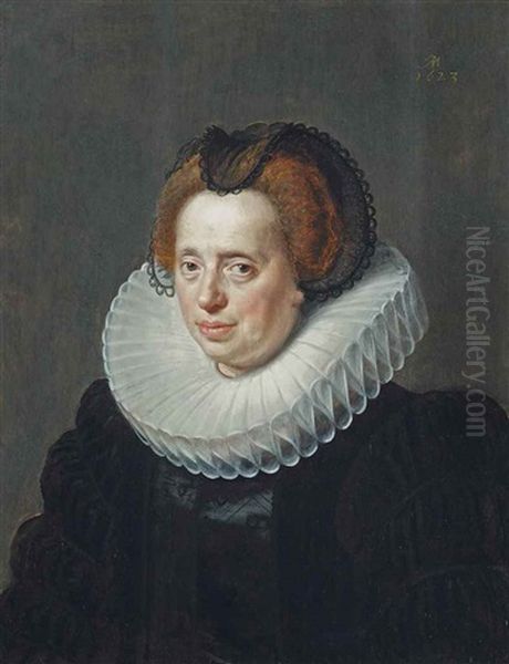Portrait Of A Lady, Bust-length, In A Black Embroidered Dress And A Ruff - view 1