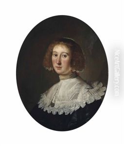 Portrait Of A Lady, Bust-length, In A Lace-trimmed Black Dress With A Pearl Necklace, Earrings And A Lace Head-dress, In A Painted Oval