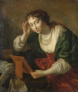 A Young Woman Looking In A Mirror