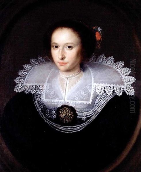 Portrait Of A Young Lady, Half Length, Wearing Black With An Elaborate White Ruff - view 1