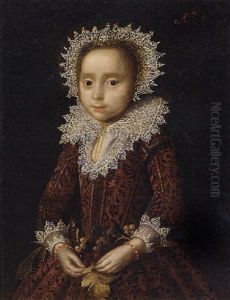 Portrait Of A Young Girl In A Red Embroidered Costume With Lace Trim And Headdress, Holding A Bunch Of Grapes