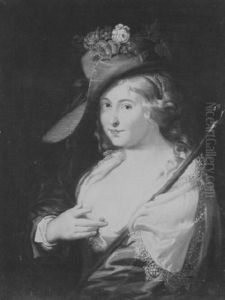 Portrait Of A Woman Wearing A Flowered Straw Hat by Paulus Moreelse