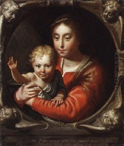 The Virgin And Child In A Feigned Stone Cartouche With Cherubs