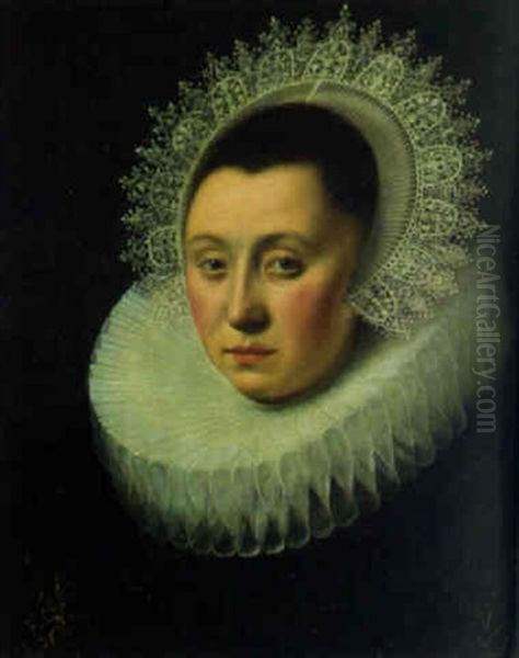 Portrait Of A Lady, Half-length, In A Black Dress With White Ruff And A Headdress - view 1