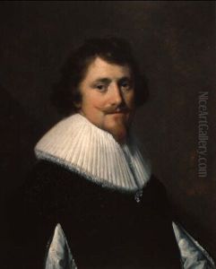 Portrait Of A Gentleman Wearing A Black Costume With Slashed Sleeves