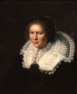 Portrait Of A Lady Wearing A Black Silk Dress And Pearls