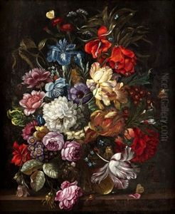 Still Life With Mixed Flowers, Butterflies And Insects