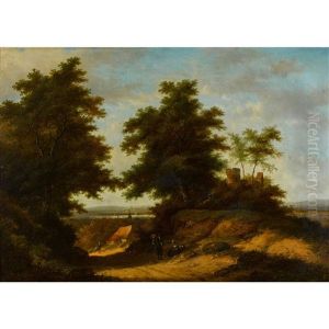 Sommerliche Wegpartie Mit Staffage Und Turm by Jan Evert Morel the Younger