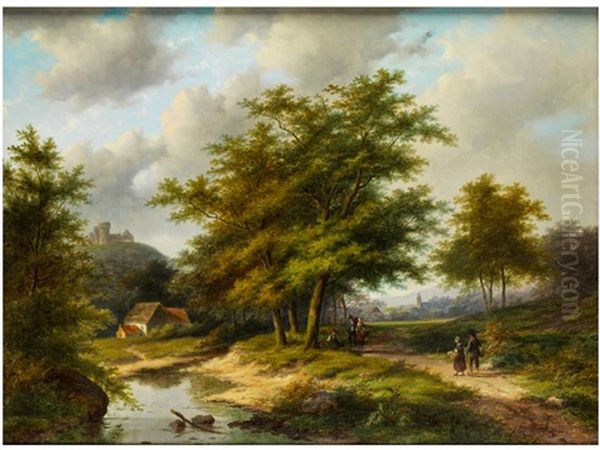 Sommerliche Landschaft Mit Wandernden - view 1