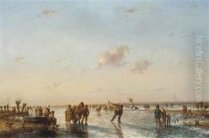 Skaters On A Dutch Waterway At Dusk