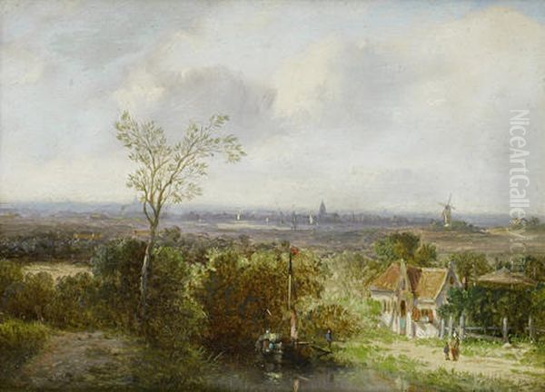 Extensive Landscape With Figures (+ River Scene With Fisherman; Pair) - view 1
