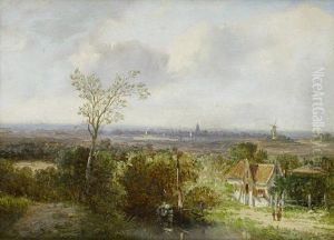 Extensive Landscape With Figures (+ River Scene With Fisherman; Pair) by Jan Evert Morel the Younger