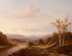 River View With A Flock Of Sheep Near The Farm by Jan Evert Morel the Younger