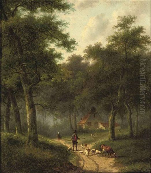 A Forest Landscape With A Herdsman And His Cattle - view 1